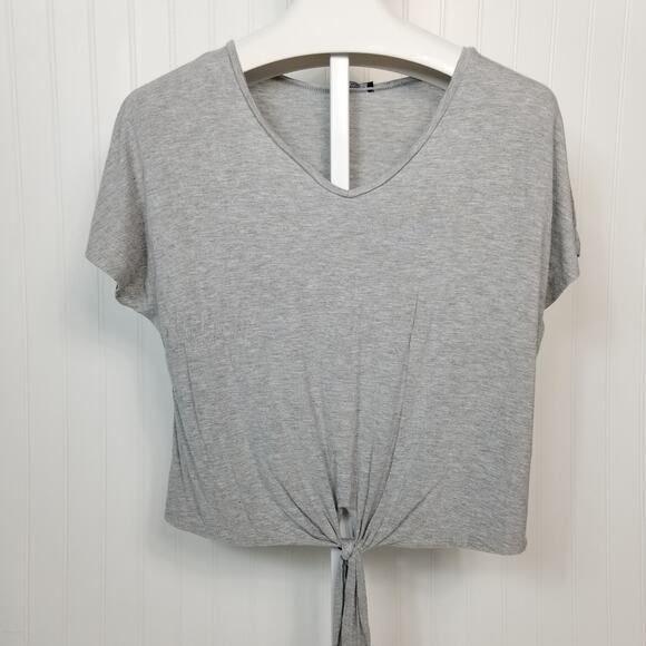 Terez Tie Front Short Sleeve Shirt Gray Medium - Picture 1 of 7